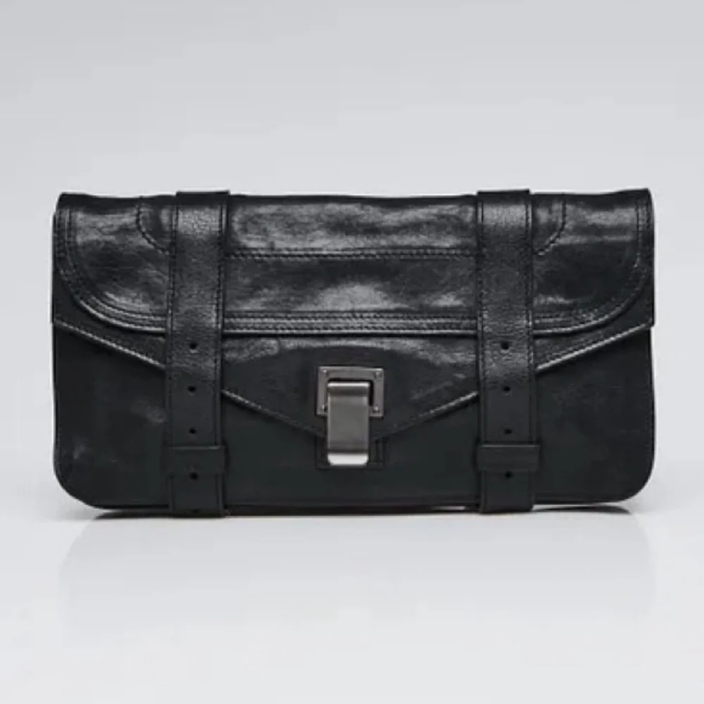 Proenza Schouler PS1 Lamb Leather Moto Clutch in Black
